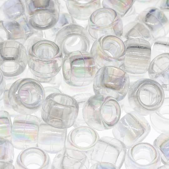 12 Packs: 280 ct. (3,360 total) Crystal Aurora Borealis Pony Beads by Creatology™, 6mm x 9mm